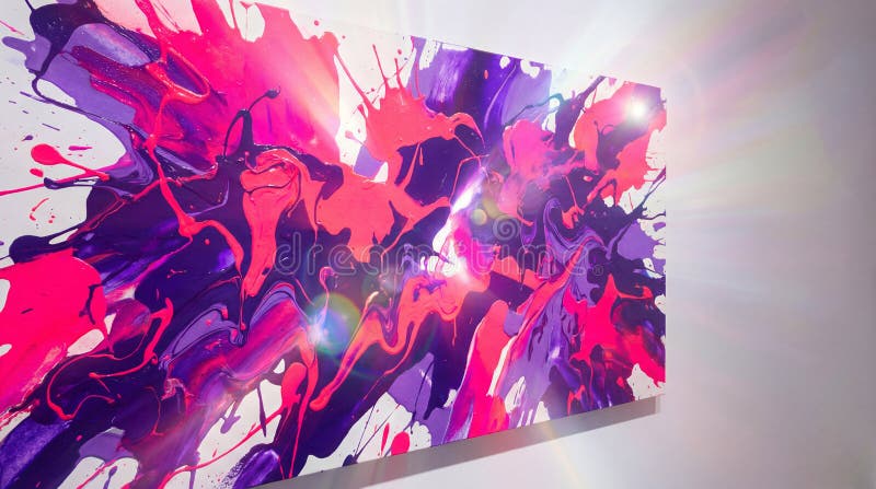 High-quality creative image of an abstract background with vibrant pink and purple splashes, dynamic lighting, energetic and royalty free illustration