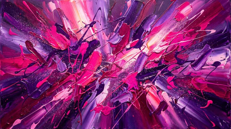 High-quality creative image of an abstract background with vibrant pink and purple splashes, dynamic lighting, energetic and royalty free illustration