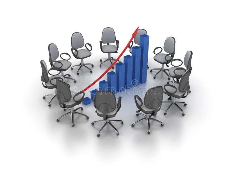 Office Chairs Meeting with Growth Chart Graph Stock Illustration