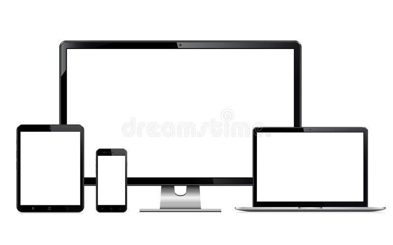 High quality illustration set of modern technology devices - computer monitor, laptop, digital tablet and mobile phone with blank vector illustration High quality illustration set of modern technology devices - computer monitor, laptop, digital tablet and mobile phone with blank vector illustration