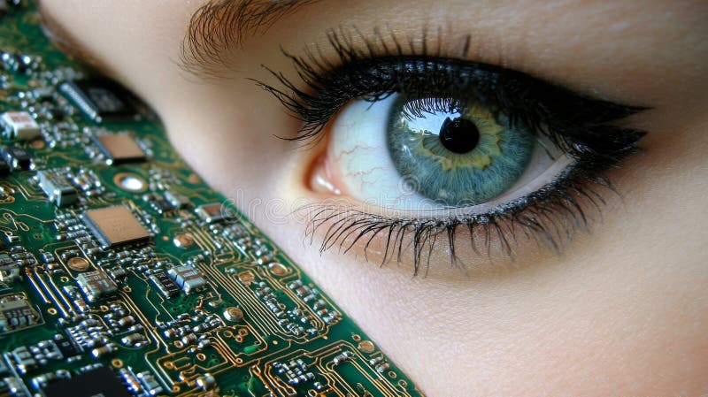 A high-quality image capturing a close-up of a futuristic robotic eye, showcasing the intricate circuitry AI generated