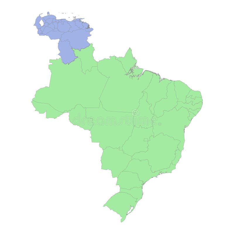 High Quality Political Map of Brazil and Venezuela with Borders of the ...