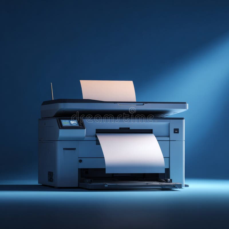 High-Quality Printer with Paper Ready to Use in a Dimly Lit Room, Showcasing Modern Design and Functionality for Office Needs royalty free stock photos