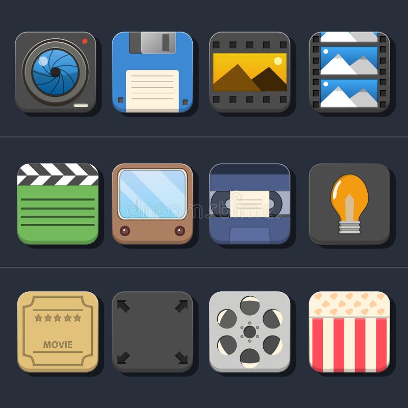 High Quality Video Movie Icon Set royalty free illustration