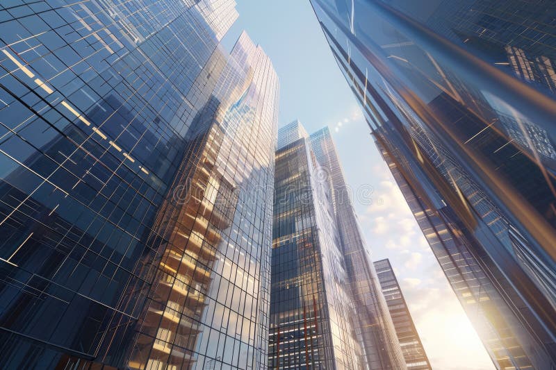 High quality visual of contemporary business district with glass towers stock illustratie