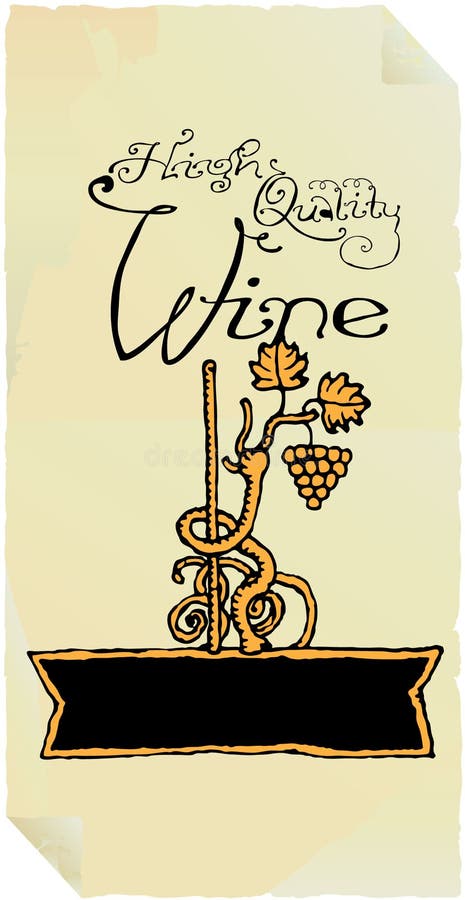 High quality wine old paper label drawing vector illustration