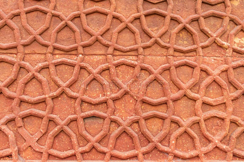 High Res Red Sandstone Inlaid Decorative Panel with Geometric Design of ...