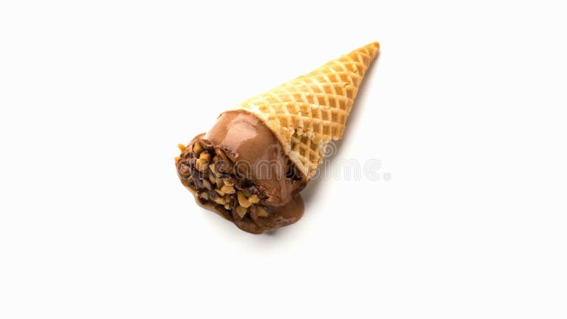 High resolution chocolate ice cream cone melting time lapse stock footage