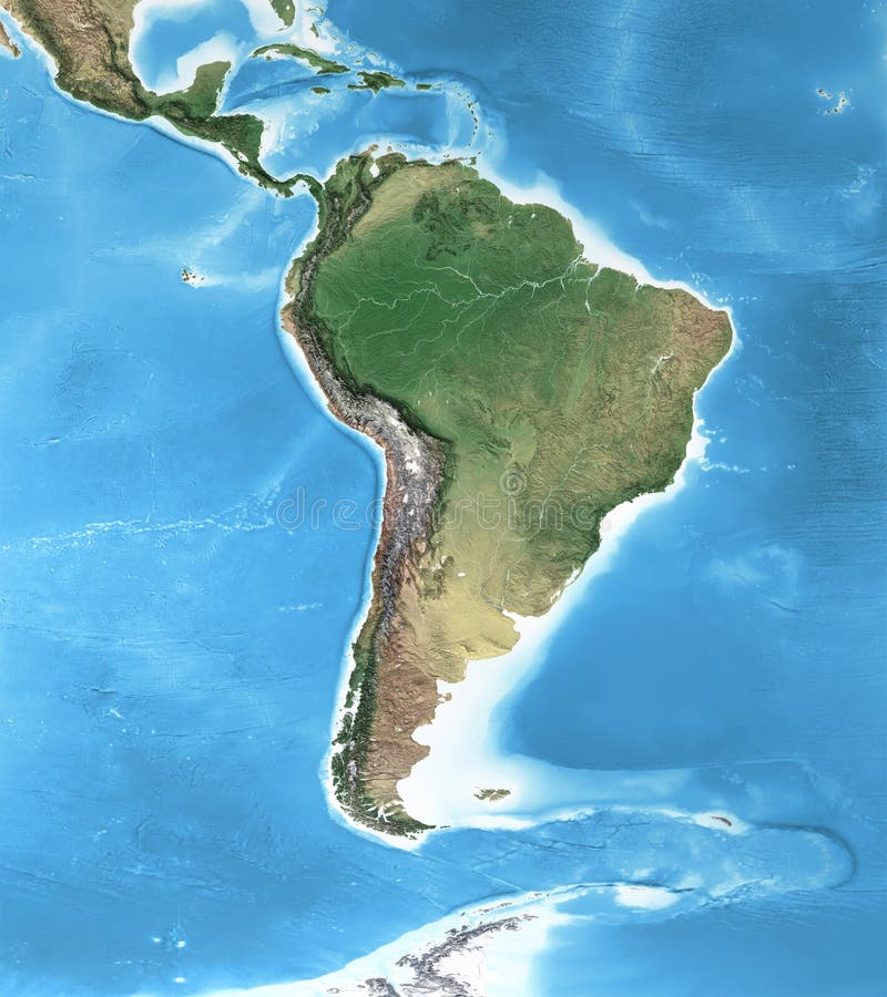 High resolution detailed map of South America