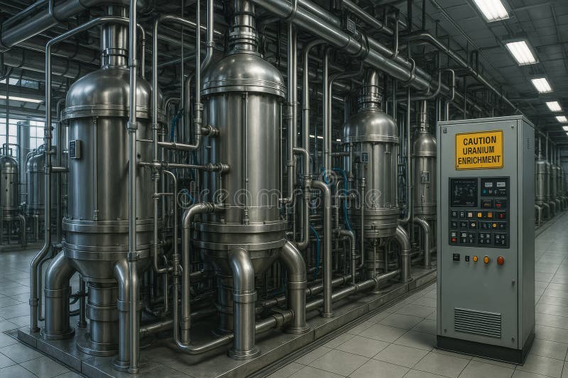 High-Tech Uranium Processing Machinery Advanced Industrial Systems in Action vector illustration