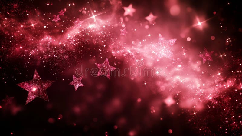 A high-resolution illustration of a night sky with a dark background, showcasing an abstract array of twinkling pink royalty free stock images