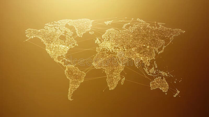 A high resolution image of Abstract global network connection on gold background. World map point and line composition concept of global business. Global network connection map stock images, royalty-free photos and pictures