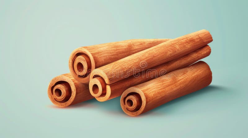 High-resolution image of cinnamon sticks neatly arranged on a minimalist blue background vector illustration