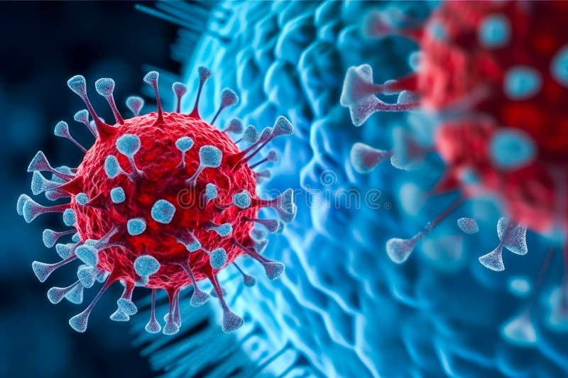 A high-resolution image of a virus particle, possibly coronavirus, with its distinct surface features and defined royalty free illustration