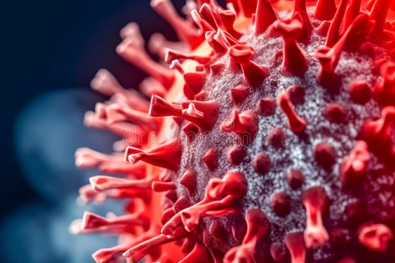 A high-resolution image of a virus particle, possibly coronavirus, with its spiky exterior and defined circular shape stock illustration