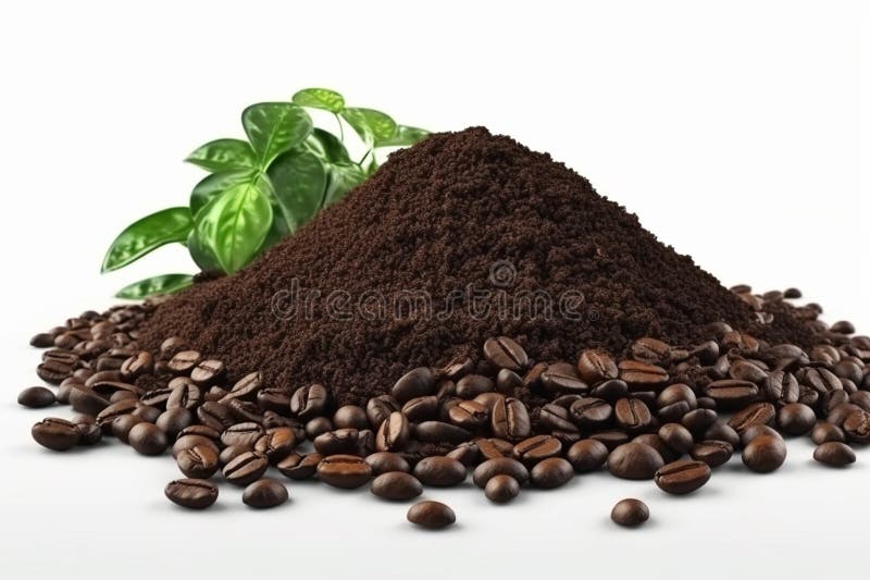 Coffee Beans and Ground Coffee Isolated on a White Background. Stock
