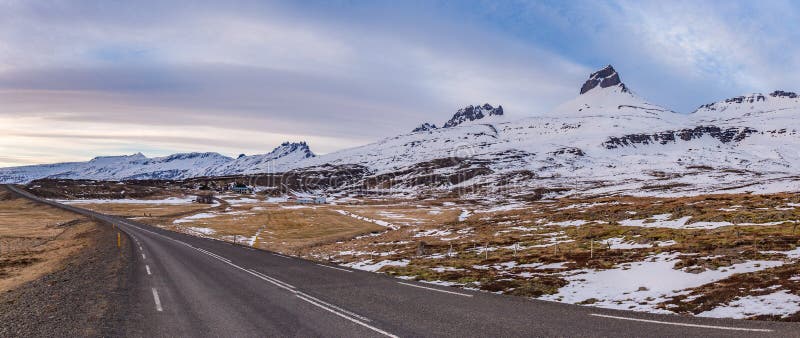 High Resolution Panoramic view on Ring Road, East Fjords, Iceland royalty free stock photography High Resolution Panoramic view on Ring Road, East Fjords, Iceland royalty free stock photography