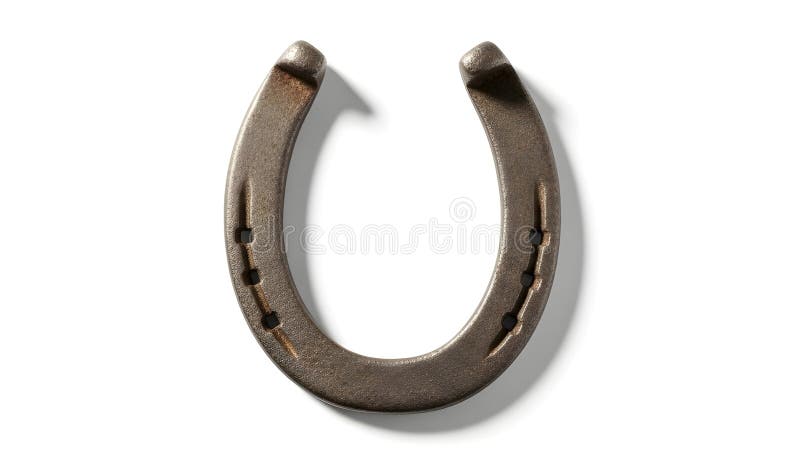 A high-resolution photograph of a traditional iron horseshoe featuring a rough, weathered surface with subtle rust spots stock images