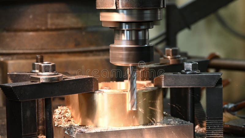 High resolution the plunge milling process the brass ring part on NC milling machine stock video footage