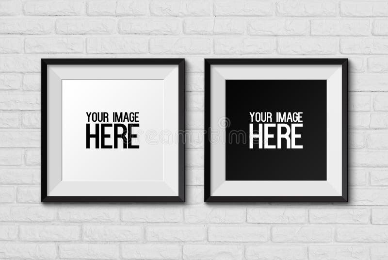 High resolution realistic square picture frame on white brick wa royalty free illustration High resolution realistic square picture frame on white brick wa royalty free illustration