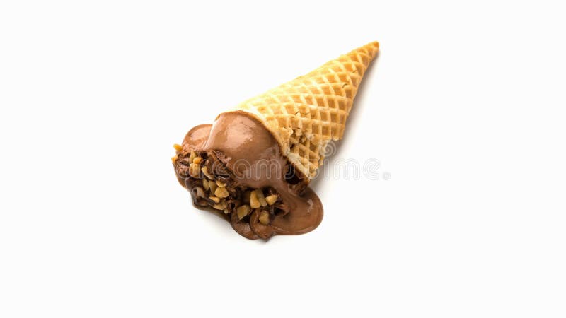 High resolution reverse of chocolate ice cream cone melting time lapse stock footage