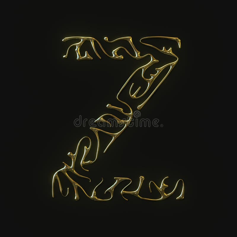 High Resolution Letter Z Symbol Made of Molded Golden Lines. 3d Rendering Stock Illustration