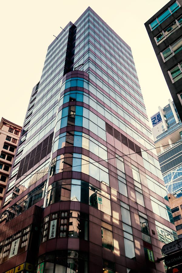 High Rise Buildings on the Street of Hong Kong Editorial Photography