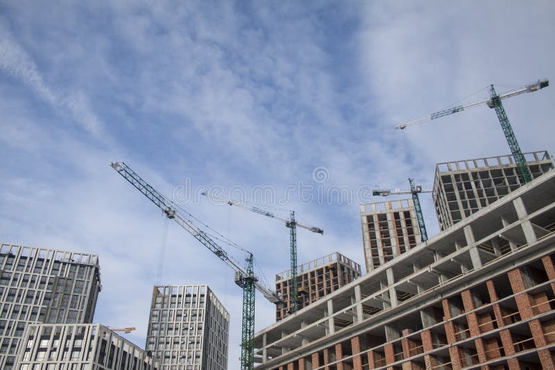 High Rise Multi Storey Buildings Under Construction Tower Cranes Near