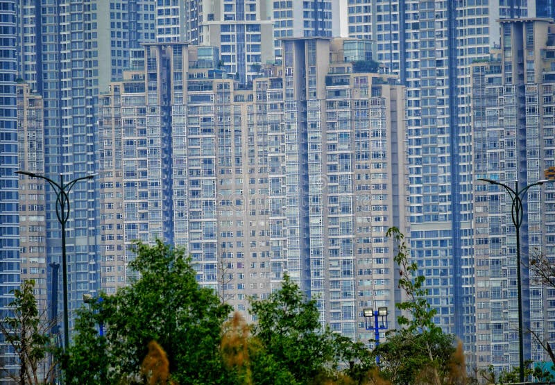 Highrise Tower Blocks Look Over HCMC Vietnam Stock Photo Image of trees, streetlights 210111682