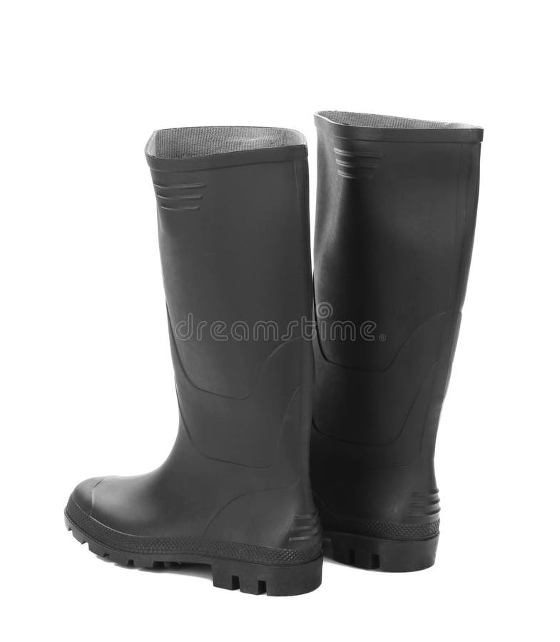 High Rubber Boots Black Color on a White Background. Stock Image