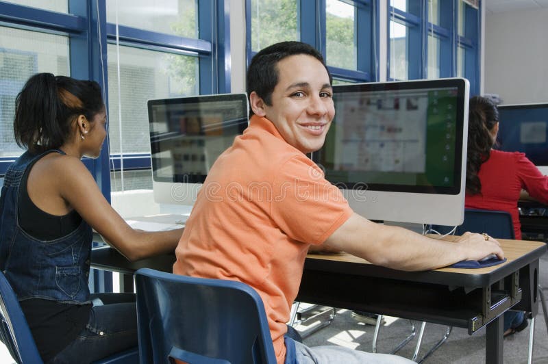 High School Students Using Flat Screen Monitors Stock Image Image of