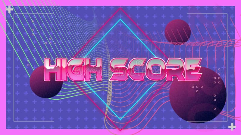 High score text animation over geometric shapes and colorful lines royalty free illustration