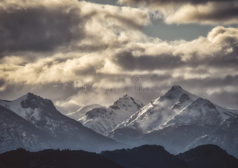 High snow covered mountain peaks in the Andes