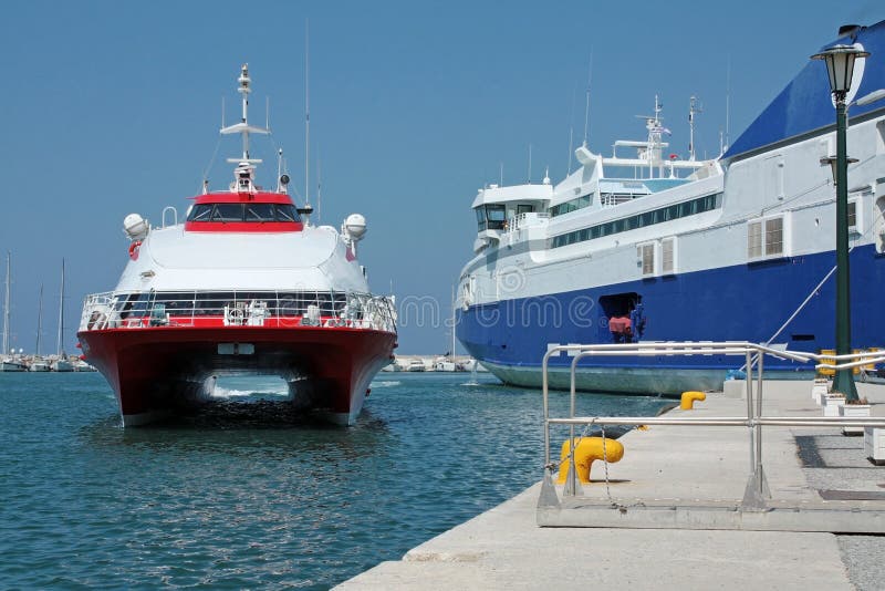 High speed boat arrives at the port