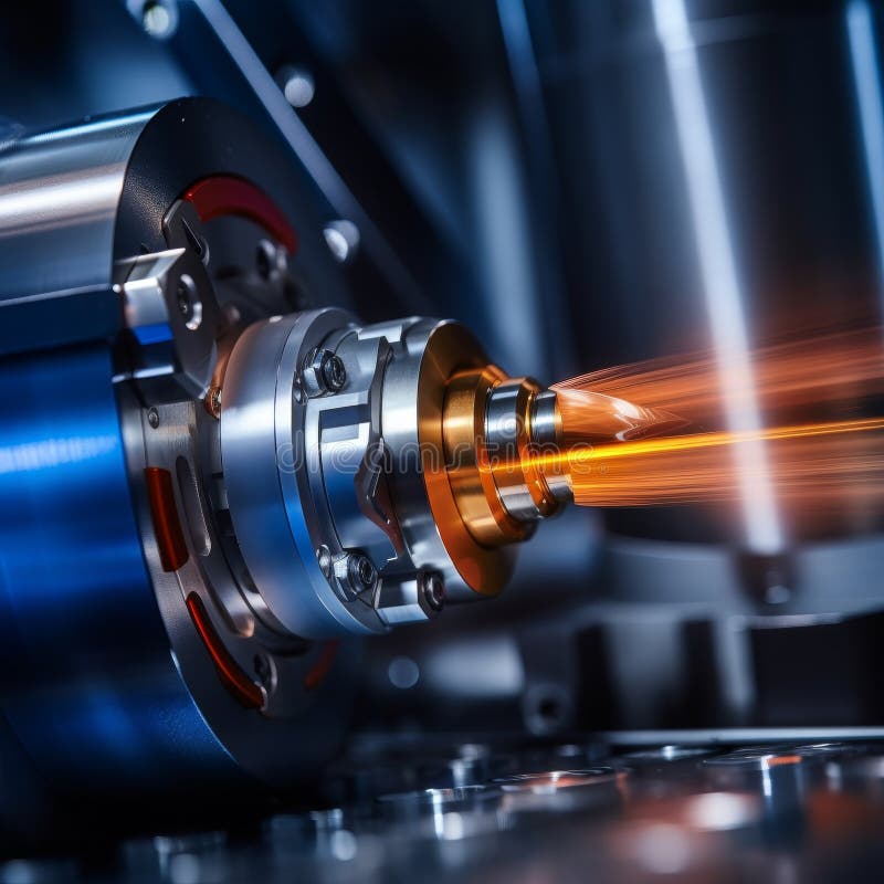 High speed cnc lathe tool with glowing cutting edge in sharp focus for precision machining royalty free illustration