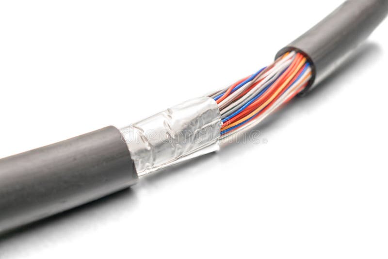 High speed data transfer. Damaged Isolation of Backbone channel. Multicolored trunk cable is torn off. Multichannel communication line. Damaged extension cord stock images, royalty-free photos and pictures