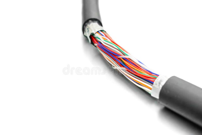 High speed data transfer. Damaged Isolation of Backbone channel. Multicolored trunk cable is torn off. Multichannel communication line. Damaged extension cord stock images, royalty-free photos and pictures