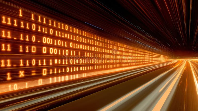 High-speed Digital Binary Data Stream Visualization with Glowing Orange ...