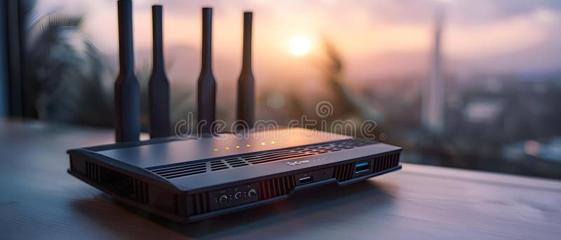 High-Speed 5G Router at Sunset: Secure & Stylish Connectivity. Concept Technology, Networking,. Concept Technology, Networking, Router, 5G, Sunset HighSpeed 5G Router at Sunset Secure Stylish Connectivity