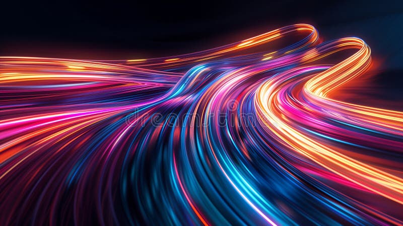 High speed internet or data traffic concept abstract background. multicolored light trails background image. AI generated