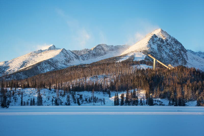 Winter view of the snowy High Tatras mountains near Stbske Pleso lake, Slovakia.