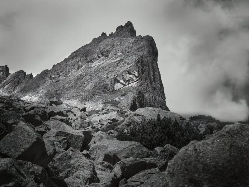 High Tatras rocky mountains in summer, Slovakia in black and white