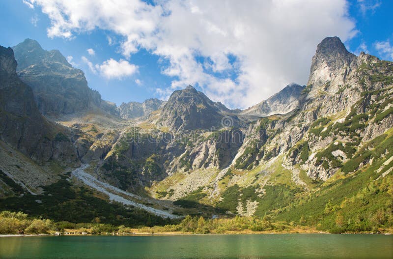 High Tatras - The Zelene Pleso lake and valley with the Pysny peak and Jastrabia tower and other peaks