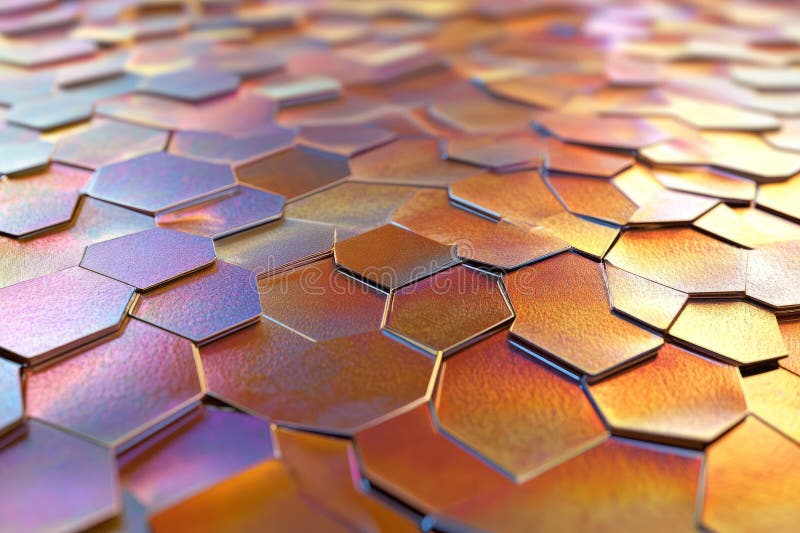 A high-tech, abstract 3D background featuring a seamless grid of metallic hexagons with shifting royalty free stock image