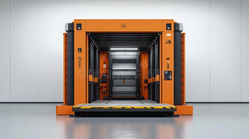 High-Tech Automated Loading Elevator with Orange Detailing vector illustration