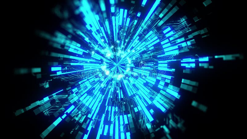 High tech background with bokeh. Circle and circuit technology motion background. stock illustration