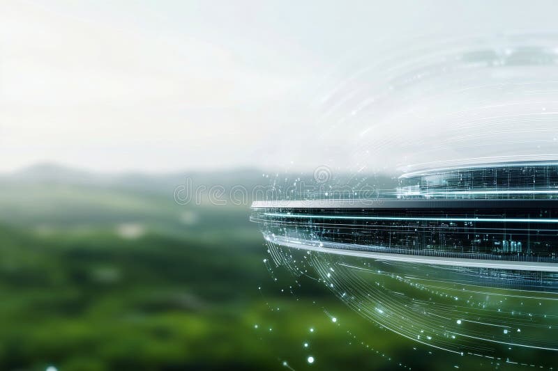 High tech camera lens with digital effects in a futuristic setting royalty free stock photo