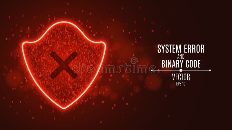 High-tech computer concept. A red glowing neon shield from a binary code. Hacking the system. The Dark Cross. Access denied royalty free illustration