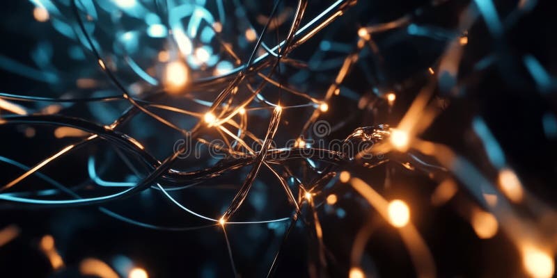 A high-tech 3D background showcasing an illuminated network of interconnected digital nodes stock photos