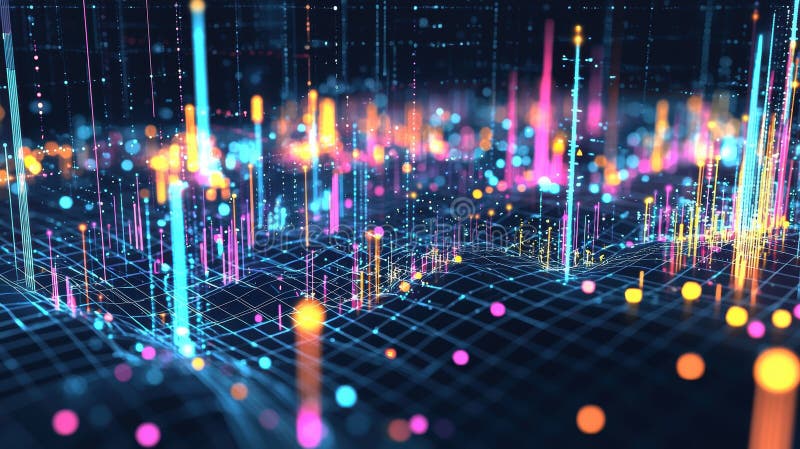 High-Tech 3D Scatter Plot of Productivity Levels Across Industries for Data Visualization Design stock photos